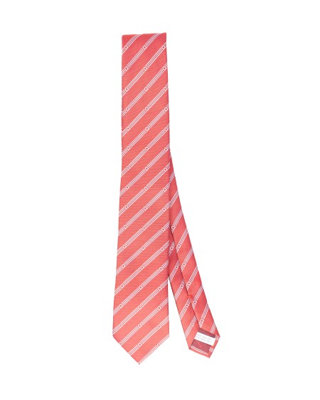 Shop SALVATORE FERRAGAMO  Tie: Salvatore Ferragamo silk tie with Gancini print.
Up to date evolution of the regimental stripe, for a pure silk tie decorated with contrasting Gancini silhouettes.
Perfect for more formal occasions, always impeccable.
Width at the bottom: 8 CM.
Composition: 100% silk.
Made in Italy.. 350975 4 VATICA7J-773706